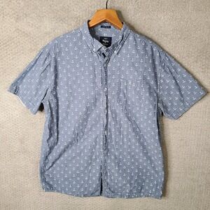 Artistry in Motion Shirt Mens XL Gray Slim Tall Fit Anchor Print Button Down